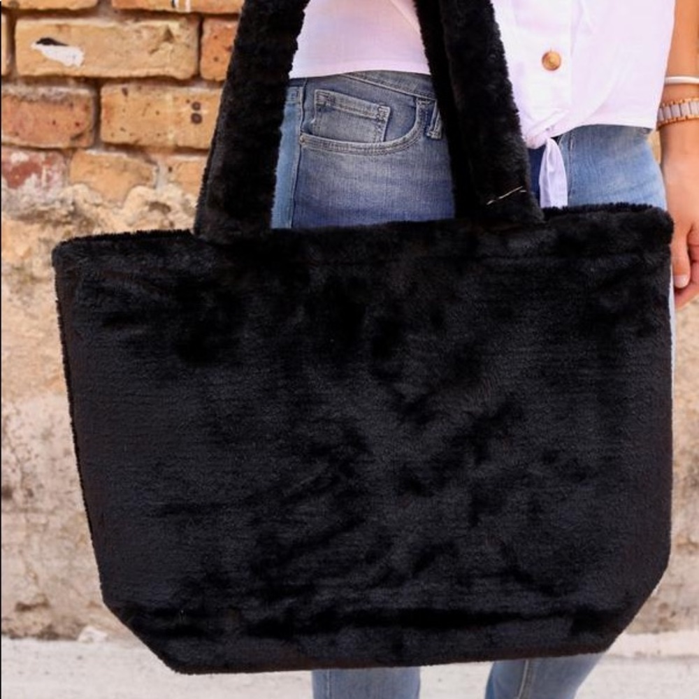 Barrett Solid Faux Fur Tote Black - Picture 2 of 2